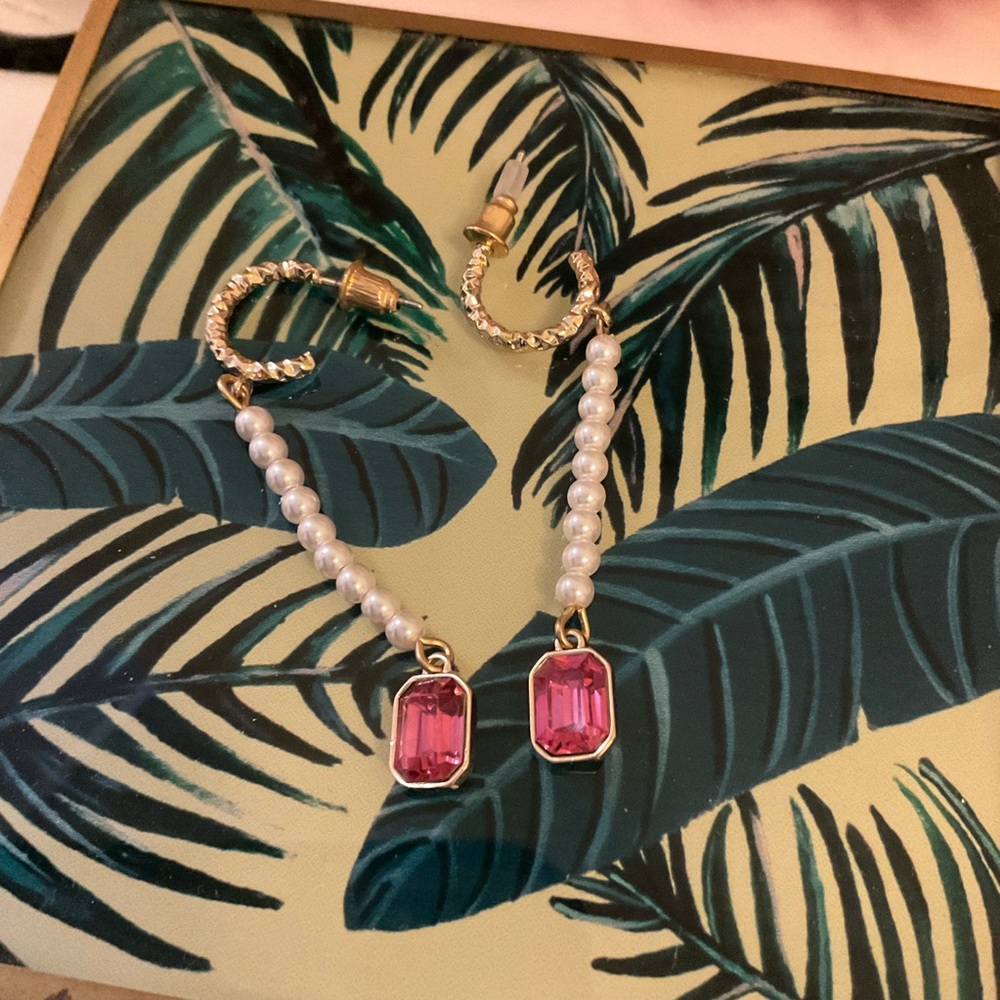 River Island Pink Pearl Hoop Earrings